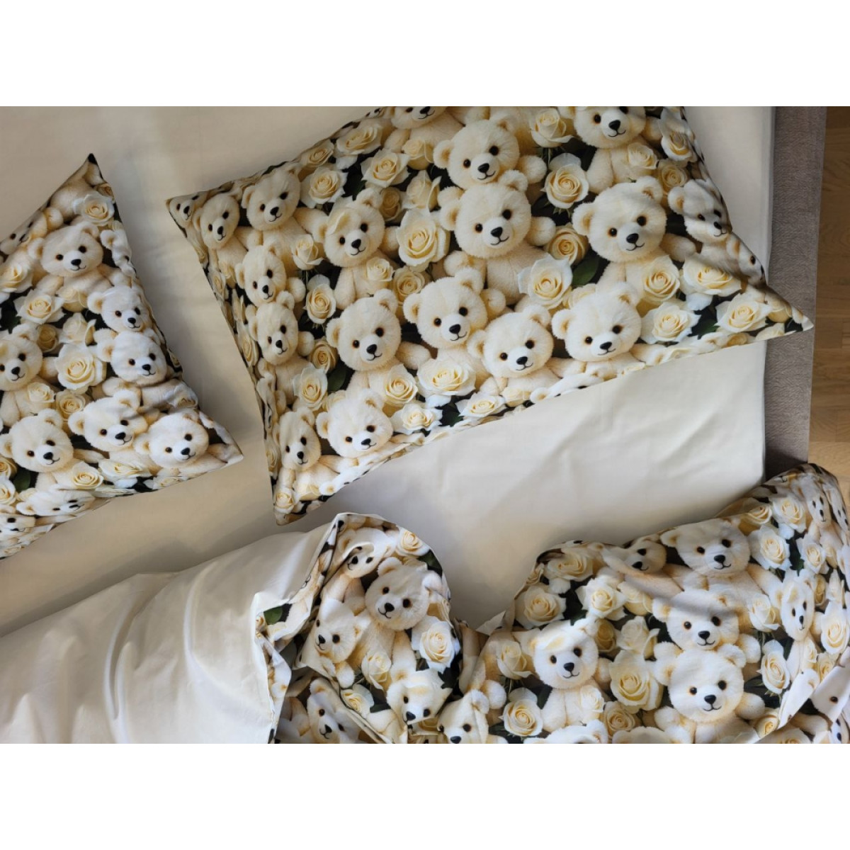 Бавовняна постіль cotton 5D Ведмедик із Трояндою